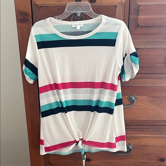 Hailey & Co. Tops - Colorful Striped Knot-Front Tee by Hailey & Co.